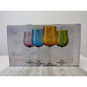 Home Essentials Brilliant Stemmed Wine Glasses Set of 4 16oz Colored